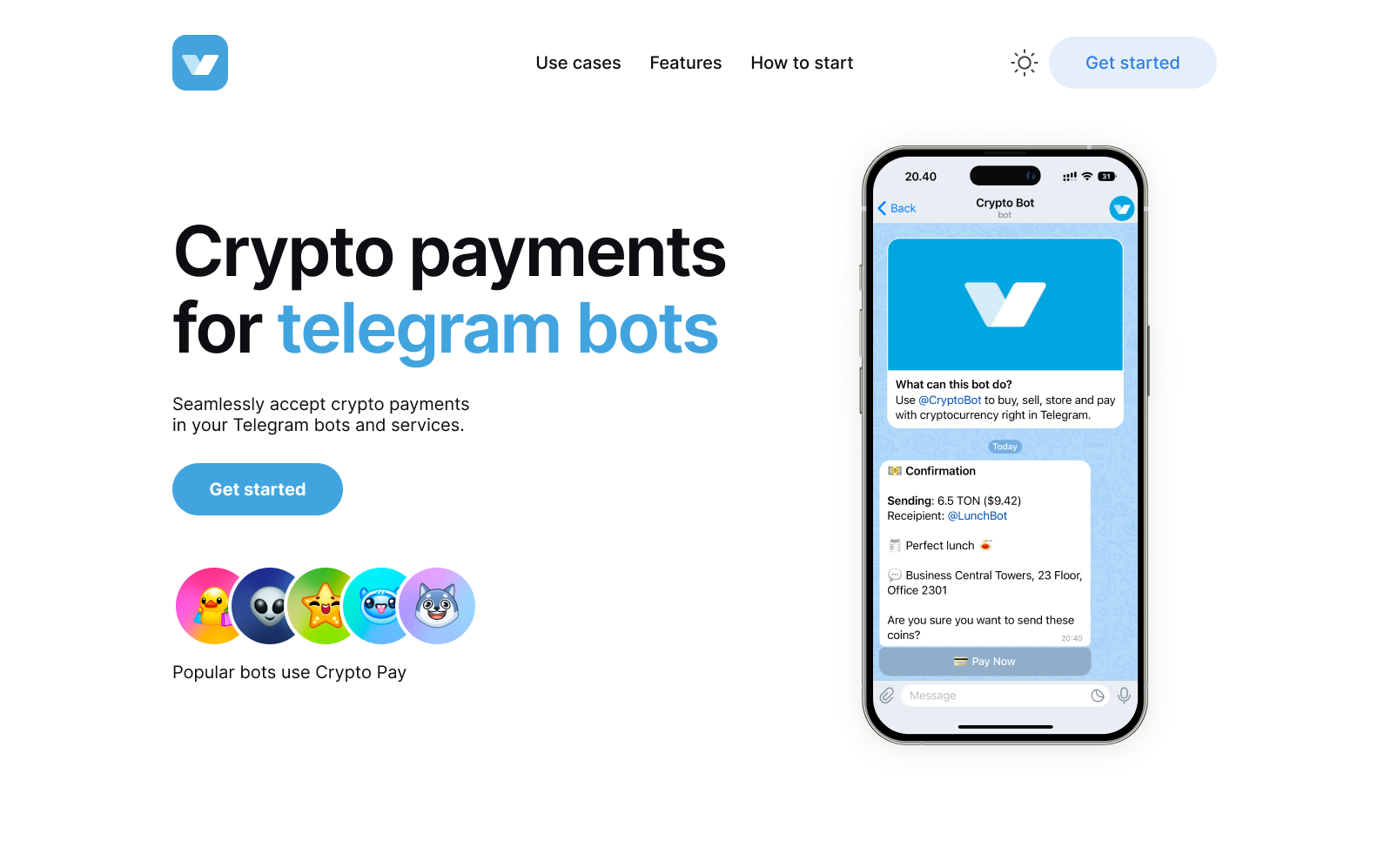 Crypto payments for telegram bots